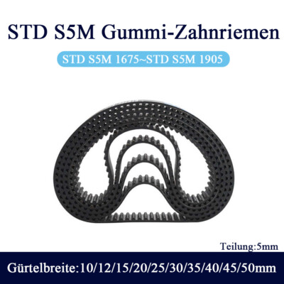STD S5M Zahnriemen Teilung 5mm Breite 10mm~50mm Gummi-Antriebsriemen 1675~1905mm