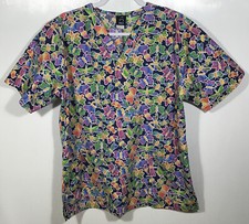 Scrub Top womens size M Medium as measured tag S Butterflies Bees sparkly