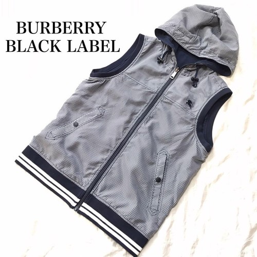 Burberry Black Label Horse Embroidery Gingham Check Reversible Vest Navy M Used