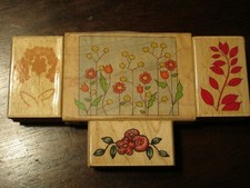 Lot of 4 Wood Mounted Rubber Stamp Design Flowers Leaves