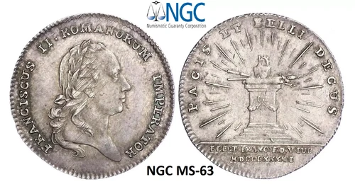 NGC Frankfurt 1792 MS-63 Silver Coronation Ducat Pattern Coin Germany Very Rare