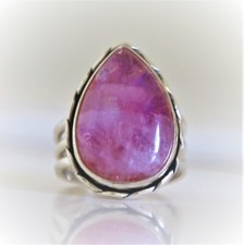 PINK RAINBOW MOONSTONE NATURAL GEMSTONE 925 SOLID STERLING SILVER JEWELRY RING