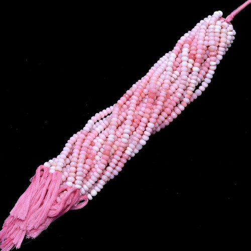 Natural Peruvian Pink Opal Faceted Roundel 4 MM Beads Strand, Pink Opal Gemstone - Picture 4 of 4