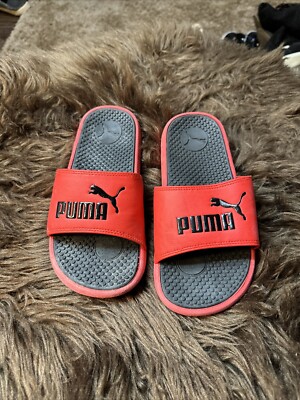 PUMA Boys Slides Sandals Black/Red Sz Cool Cat