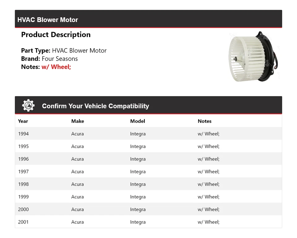 For 1994-2001 Acura Integra HVAC Blower Motor 4 Seasons 1995 1996 1997 1998 1999 - Image 2 of 4