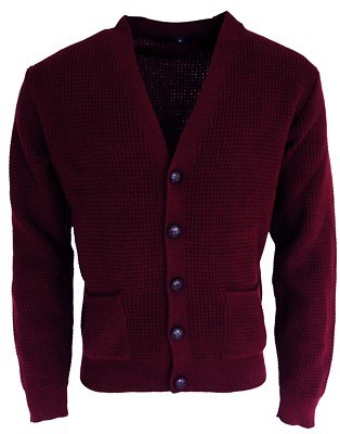 Cardigan Burgundy Waffle Knit Sweater Men's Burgundy Waffle