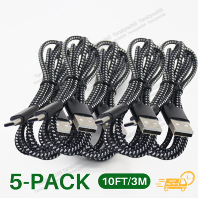 5Pack 10Ft Fast Charger Type C USB-C Cable For Samsung Galaxy S10 S9 S8 Note 8 9