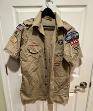 Boy Scouts of America Uniform Youth Shirt Tan X-Large SEWN on patches