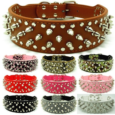Spiked tachonado Pu Cuero Grande Mascota Collar De Perro Pitbull Mastín  Bully S M L Xl | eBay