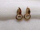 Vintage " Alice " Signed Earrings Embossed Leaf Rhinestone Gold Plated Screw — photo 2
