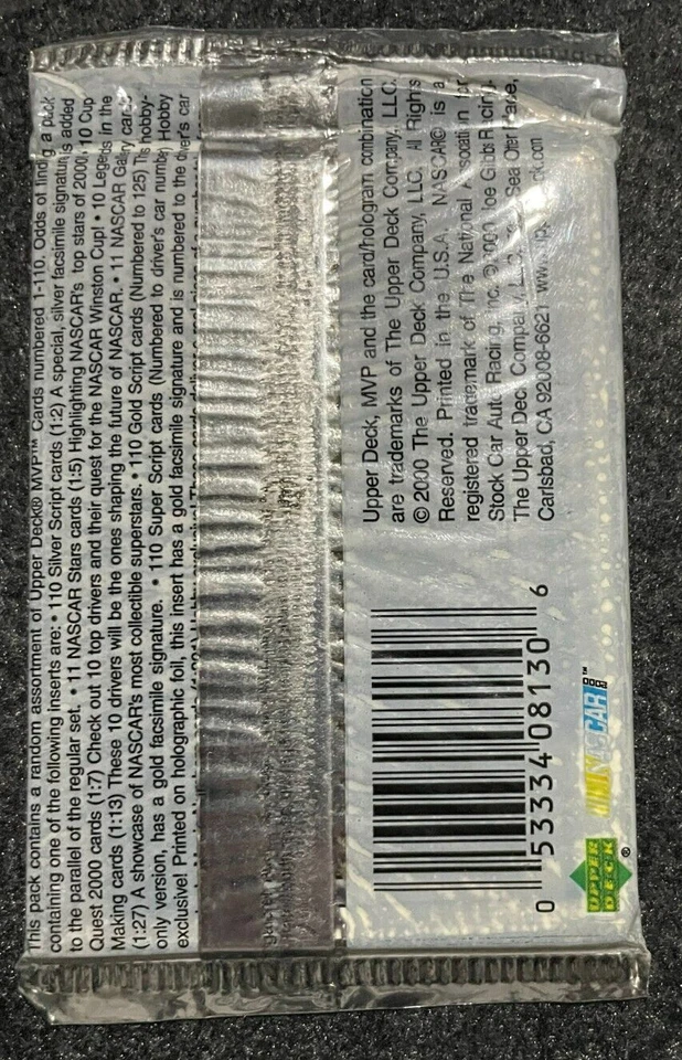 Sealed Pack 2000 Upper Deck MVP Hobby Pack 10 Nascar Cards - Image 2 of 2