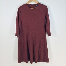 Uniqlo womens dress size XL burgundy red fit flare 3/4 sleeve round neck 077300