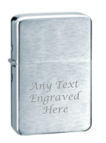 Personalised Engraved Lighter in Metal Gift Tin Brushed Chrome