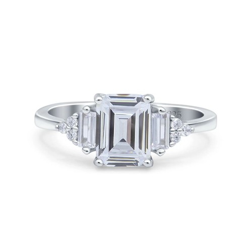 Emerald Cut Art Deco Wedding Ring Baguette Cubic Zirconia 925 Sterling Silver - Bild 1 von 18