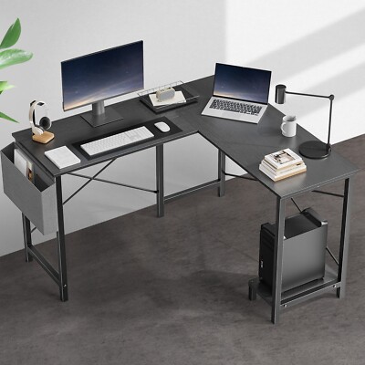 L-Shaped Computer Desk with PC Stand and Side Storage Bag - 49in Workstation