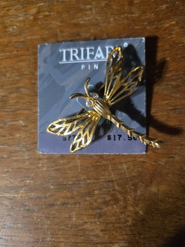 TRIFARI bewegliche Libelle Brosche Anstecknadel Strass Augen NEU Vintage goldfarben - Bild 2 von 11