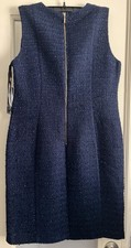 Karl Lagerfeld Paris Sleeveless Tweed Sheath Knee Dress Navy Blue Button Size 12