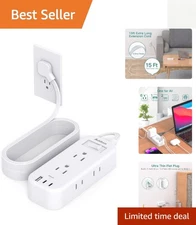 Ultra Long 15 ft Extension Cord & Surge Protector with USB Ports - 9-in-1