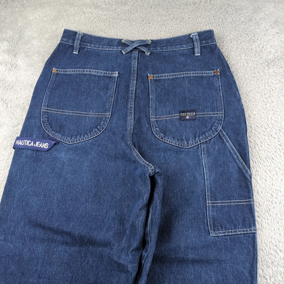 VTG Nautica Jeans Boys 20 29x27 Blue Wide Leg Carptenter Spellout Y2K Denim - Image 2 of 4