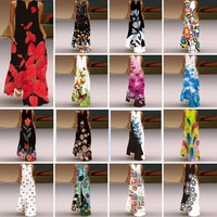 Women Tank Dress Sleeveless Long Maxi Dresses Ladies Holiday Hawaiian V Neck