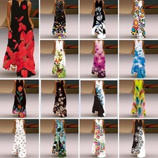 Women Tank Dress Sleeveless Long Maxi Dresses Ladies Holiday Hawaiian V Neck