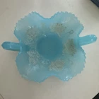 Vtg. Fenton Pond Lily & Leaf White on Persian Ice Blue Candy Dish Ca:1915