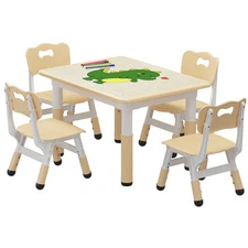 Kids Table and Chair Set, Height Adjustable Toddler Table and 4 Chairs Set Home
