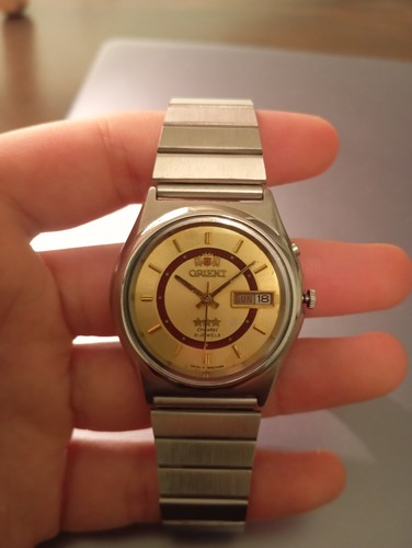 Vintage Orient Tristar Crystal EM05-A1 Automatic 21J Gold Dial Men's Watch