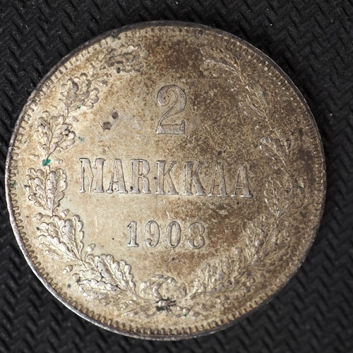 1908  FINLAND  2 MARKKAA SILVER COIN **NICE** FREE SHIPP! C3094
