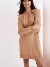 Madewell Merino Wool Blend Polo Sweater Dress Heather Camel Size L