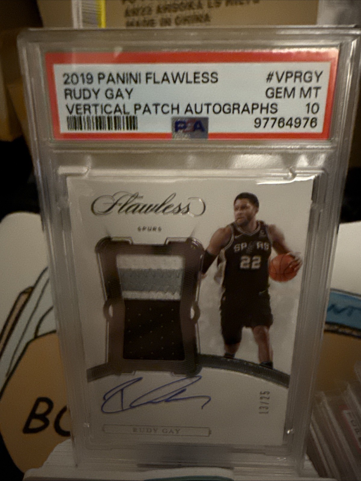 2019 Panini Flawless Game Used Patch Auto PSA 10 Rudy Gay /25 Spurs view 2