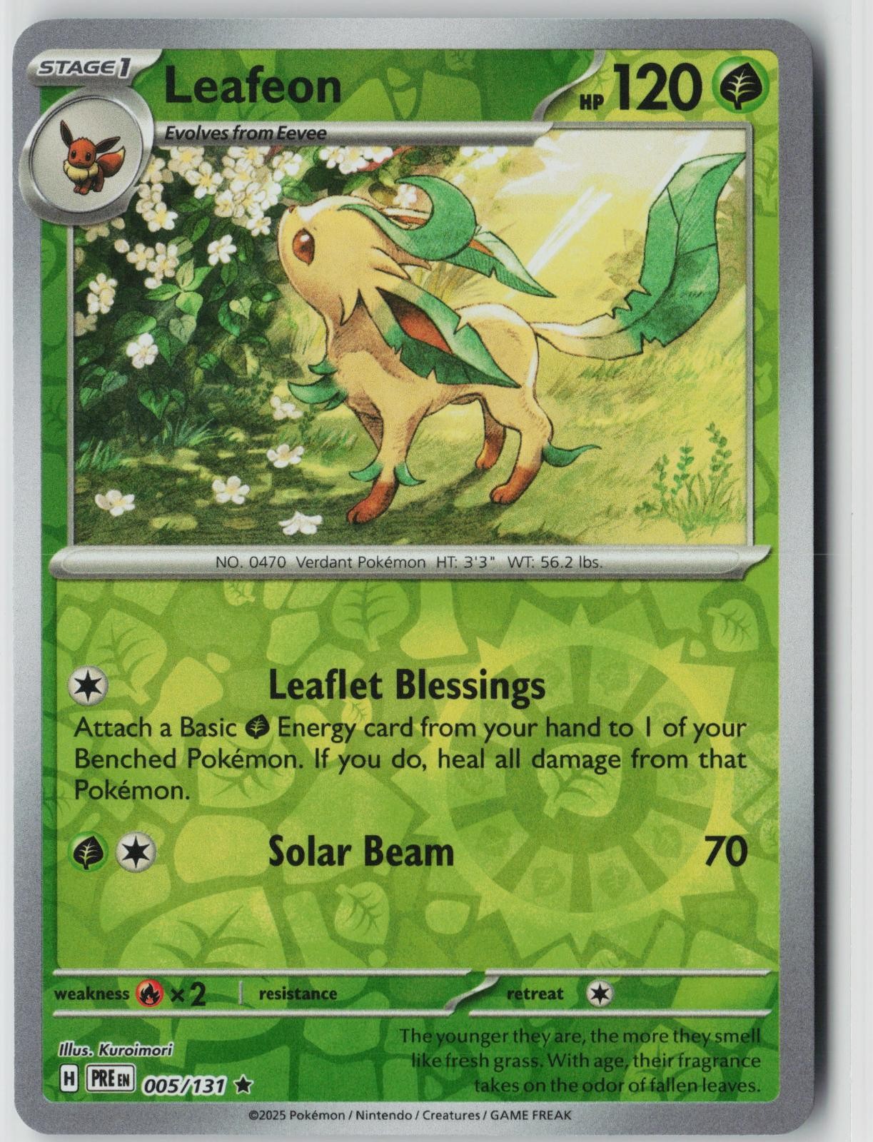 LEAFEON 005/131 HOLO RARE PRISMATIC EVOLUTIONS POKEMON REVERSE HOLO NM