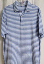Peter Millar Summer Comfort Mens Med Blue Striped Performance Golf Shirt L8 