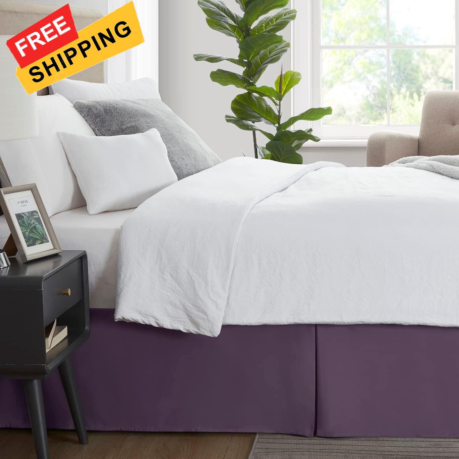 Nestl Dark Purple Full Bed Skirt - Size Full, 24 - 