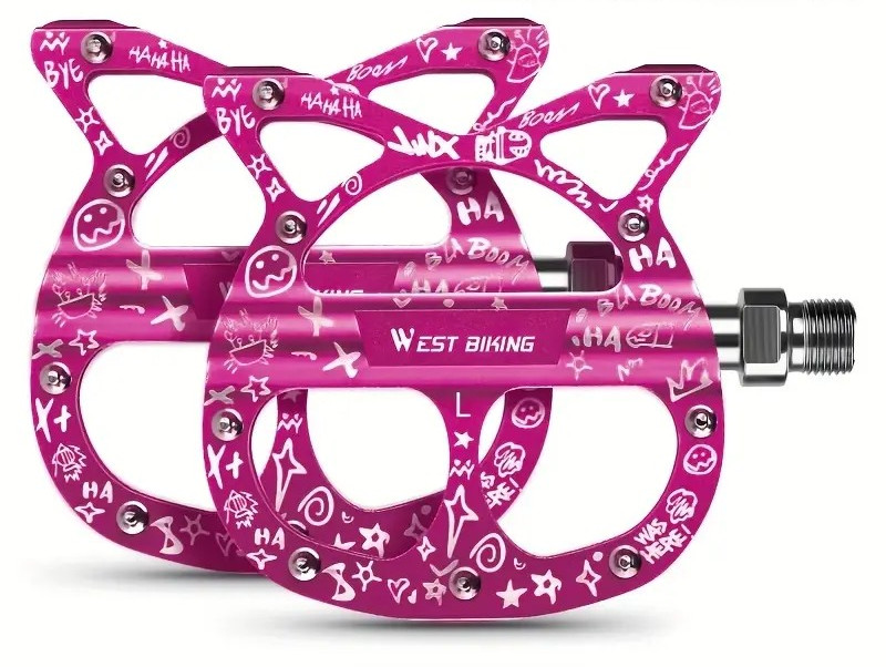 Pédales de vélo CAT en aluminium fushia avec 3 roulements pour un pédalage fluide