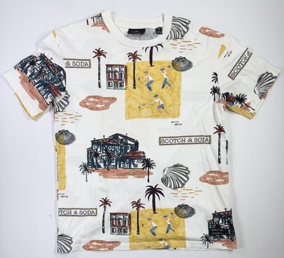 Scotch & Soda Graphic T Shirt Medium Resort All Over Print Tee