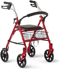 Medline Steel Rollator Walker with 8 Inch Wheels Folding Rolling Walker 300lbs