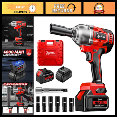 Powerful Cordless Impact Wrench 650N.m, 1/2'' Brushless Gun, 4.0Ah Battery, 6 Soc