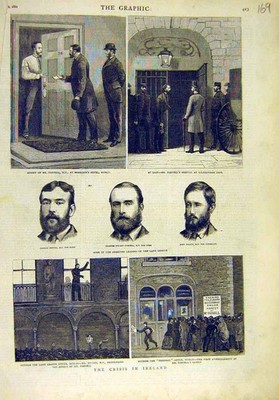 Original Old Antique Print 1881 Parnell Crisis Ireland Dillon Dublin Sexton 19th