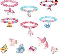 12 StüCk Kinder Einhorn Armband Ring Set, MäDchen Schmuck Perlen Armband Mit B