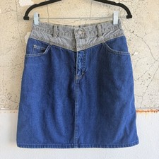 Vintage 90s Denim Mini Skirt Two Tone Western Jean Skirt Cristina's Made in USA