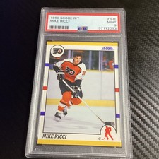 SCORE 1990-91 Rookie & Traded Mike Ricci Rookie #60T Flyers PSA 9 Card. rookie card picture