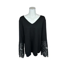 Women with Control Attitudes by Renee French Terry Lace Sleeve Tunic Black S New