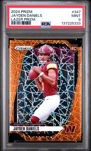 Jayden Daniels 2024 Panini Prizm Orange Lazer Prizm Rookie #347 RC PSA 9