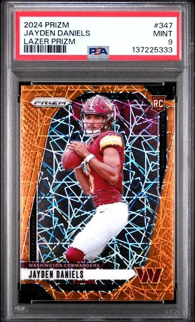 Jayden Daniels 2024 Panini Prizm Orange Lazer Prizm Rookie #347 RC PSA 9