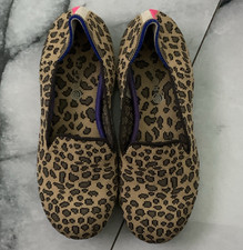 Girls Rothy's Beige/Black Knit Animal Print Flats Round Toe Slip-On Rubber SZ 4