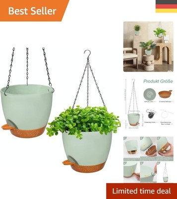Hochwertige Blumenampel 20.5cm - Selbstbewässernd für Pflanzen in Grün, 2er Set