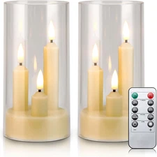 2 Pc Flameless LED 3-in-1 Taper Candles with Remote & Timer, Battery Operated...