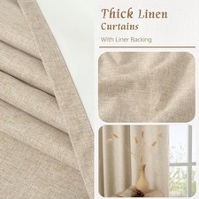 2PC LAMIT 100 Blackout Natural Linen Curtains, 63 Inches Textured Thermal S8