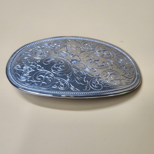 Vintage Western Silver Tone Oval Floral Engraved Belt Buckle Cowboy Rodeo 3 Inch - Picture 4 of 7